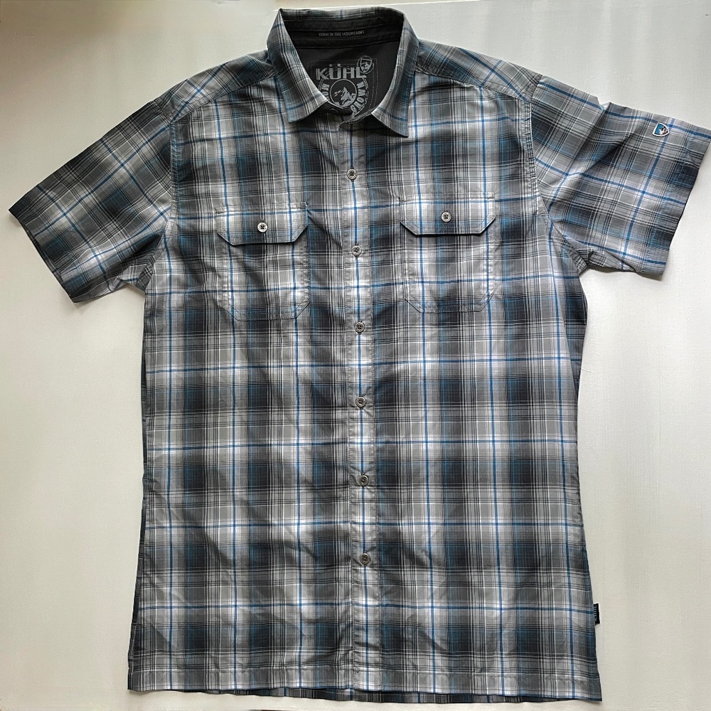 Kuhl Shirt Mens Small Eluxur Plaid Short Sleeve Button Hiking Outdoor Gorpcore